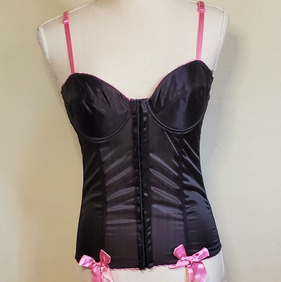 Unknown Other - Pink and Black Corset with attached Garters.